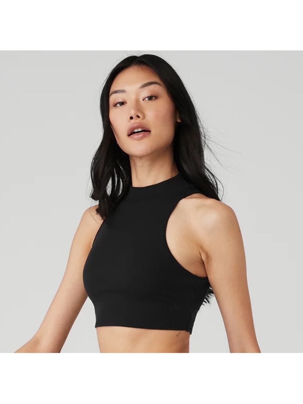 ALO Yoga Black Ribbed High Neck Bandeau Crop
